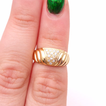 18ct yellow gold wide diamond set band ring