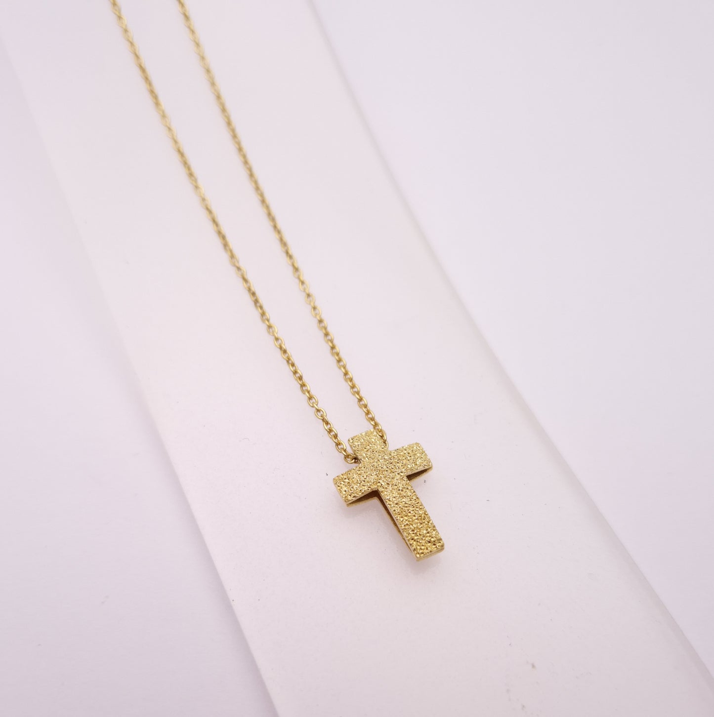 9ct Yellow Gold Frosted Textured Cross pendant and chain necklace