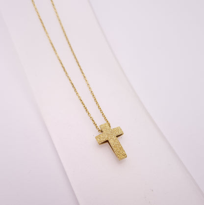 9ct Yellow Gold Frosted Textured Cross pendant and chain necklace