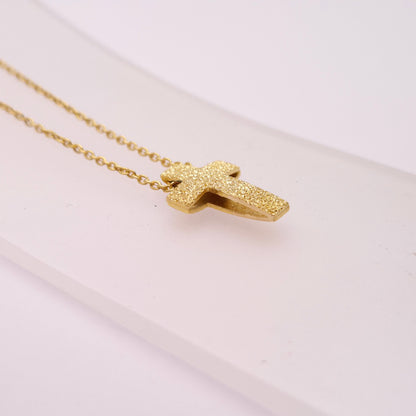 9ct Yellow Gold Frosted Textured Cross pendant and chain necklace