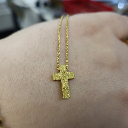 9ct Yellow Gold Frosted Textured Cross pendant and chain necklace