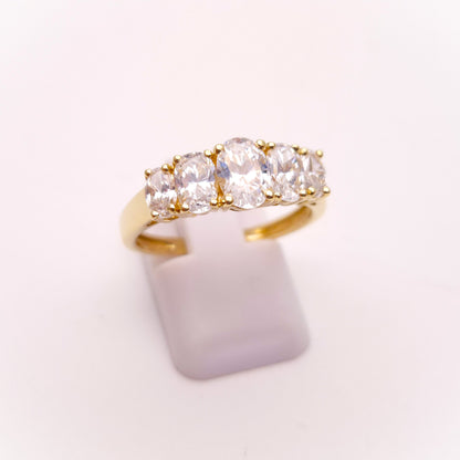 9ct Yellow Gold Graduated Oval Cubic Zirconia 5 Stone Ring
