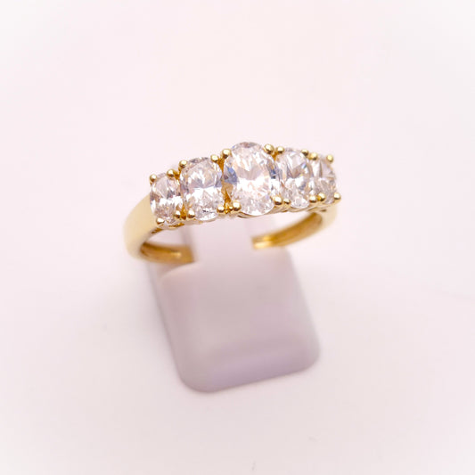 9ct Yellow Gold Graduated Oval Cubic Zirconia 5 Stone Ring