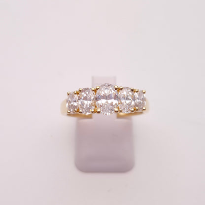 9ct Yellow Gold Graduated Oval Cubic Zirconia 5 Stone Ring