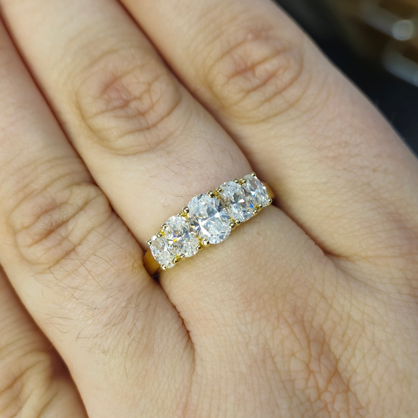 9ct Yellow Gold Graduated Oval Cubic Zirconia 5 Stone Ring