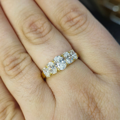 9ct Yellow Gold Graduated Oval Cubic Zirconia 5 Stone Ring