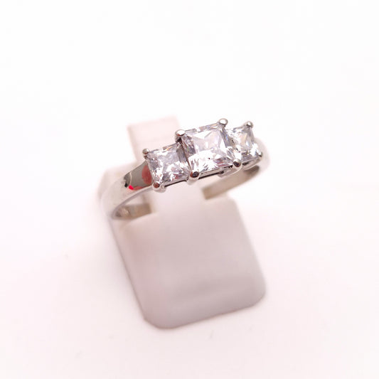 14ct white gold 3 stone princess cut cubic zirconia trilogy ring