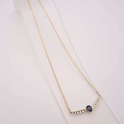 9ct Yellow Gold Sapphire and Diamond Necklet / Necklace