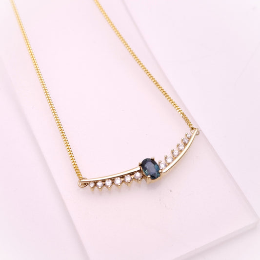 9ct Yellow Gold Sapphire and Diamond Necklet / Necklace