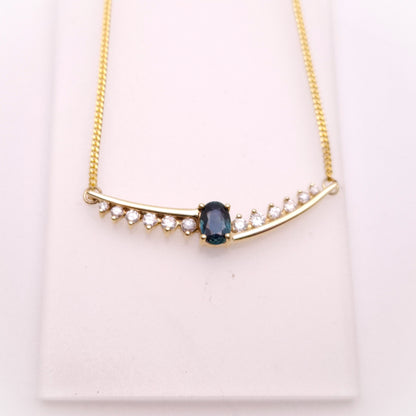 9ct Yellow Gold Sapphire and Diamond Necklet / Necklace