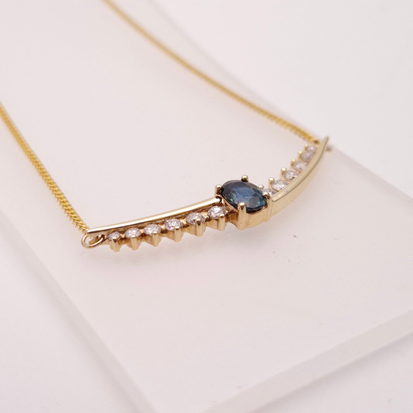 9ct Yellow Gold Sapphire and Diamond Necklet / Necklace