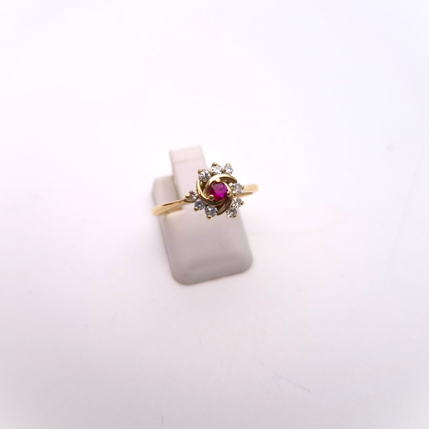 9ct Yellow Gold Ruby and Diamond Swirl Cluster Ring
