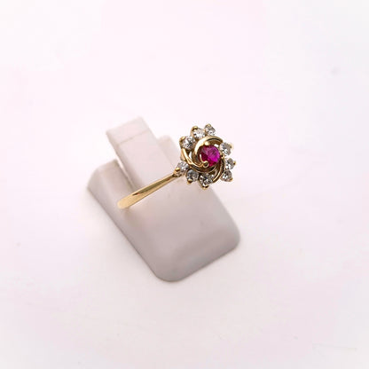 9ct Yellow Gold Ruby and Diamond Swirl Cluster Ring