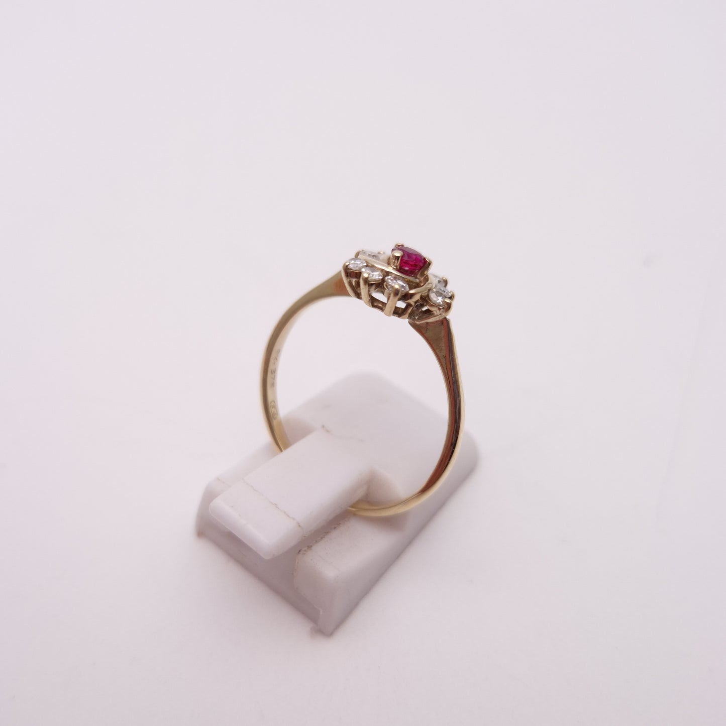 9ct Yellow Gold Ruby and Diamond Swirl Cluster Ring