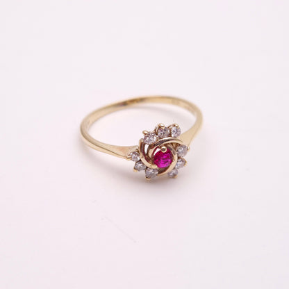 9ct Yellow Gold Ruby and Diamond Swirl Cluster Ring