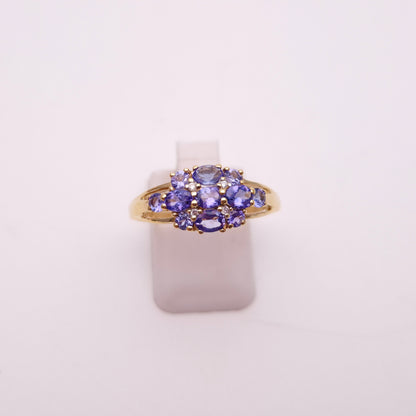 9ct Yellow Gold Tanzanite and Diamond Multistone Cluster Ring