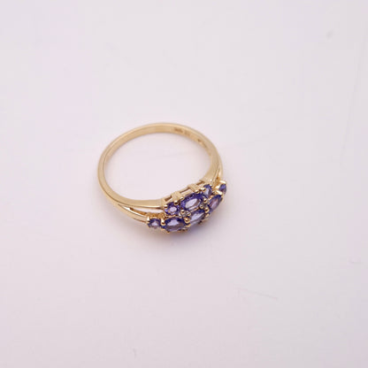 9ct Yellow Gold Tanzanite and Diamond Multistone Cluster Ring