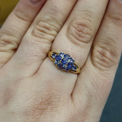 9ct Yellow Gold Tanzanite and Diamond Multistone Cluster Ring