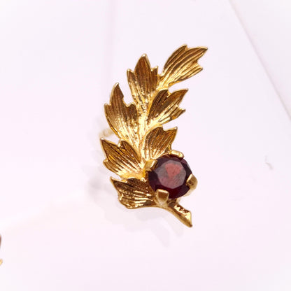 9ct Yellow Gold Garnet Set Leaf Branch Stud Earrings