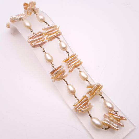 9ct Yellow gold Unique Baroque Pearl Necklace