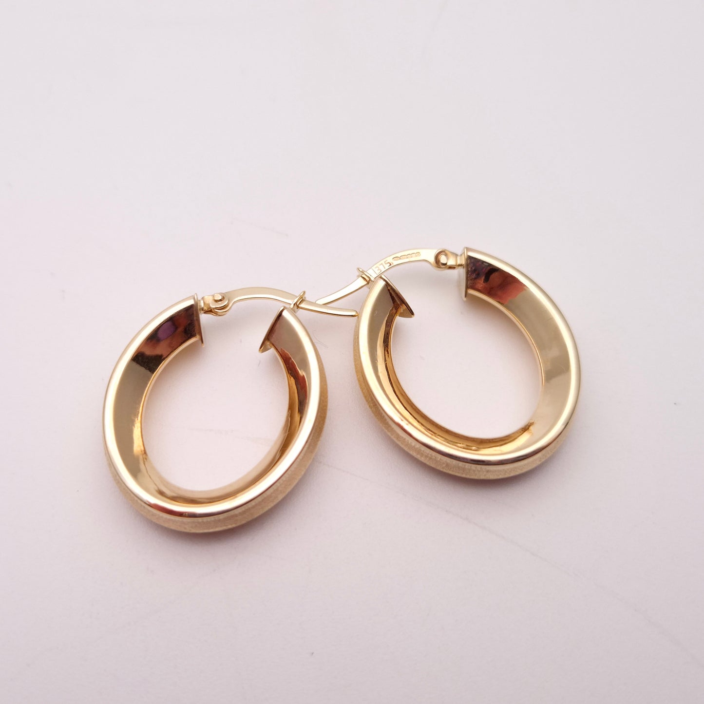 9ct Yellow Gold Oval Shaped Textured Creole Hoop Earrings