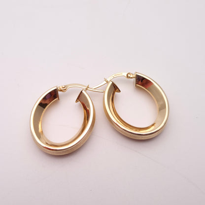 9ct Yellow Gold Oval Shaped Textured Creole Hoop Earrings