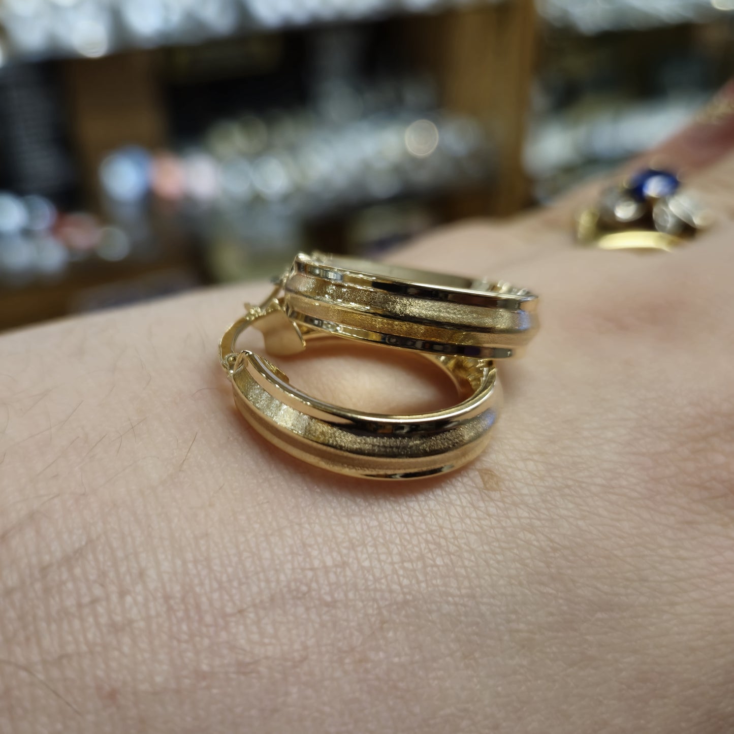 9ct Yellow Gold Oval Shaped Textured Creole Hoop Earrings