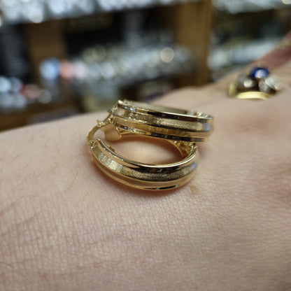 9ct Yellow Gold Oval Shaped Textured Creole Hoop Earrings