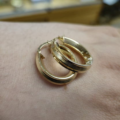 9ct Yellow Gold Oval Shaped Textured Creole Hoop Earrings