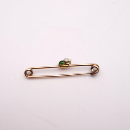 9ct Gold Enamel and Pearl Small Duck Bar Brooch