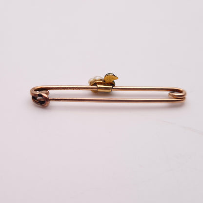9ct Gold Enamel and Pearl Small Duck Bar Brooch