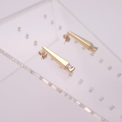 9ct Yellow Gold Cubic Zirconia Bar Drop Stud Earrings