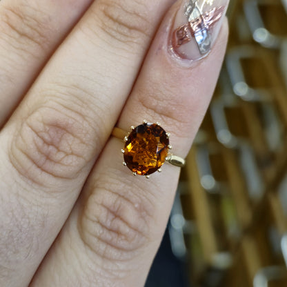 9ct Yellow Gold Deep Orange Citrine Solitaire Ring