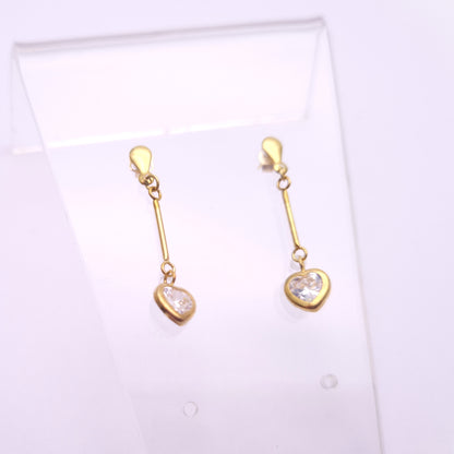 9ct Yellow Gold Cubic Zirconia CZ Heart Drop Dangle Drop Earrings