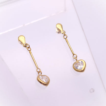 9ct Yellow Gold Cubic Zirconia CZ Heart Drop Dangle Drop Earrings