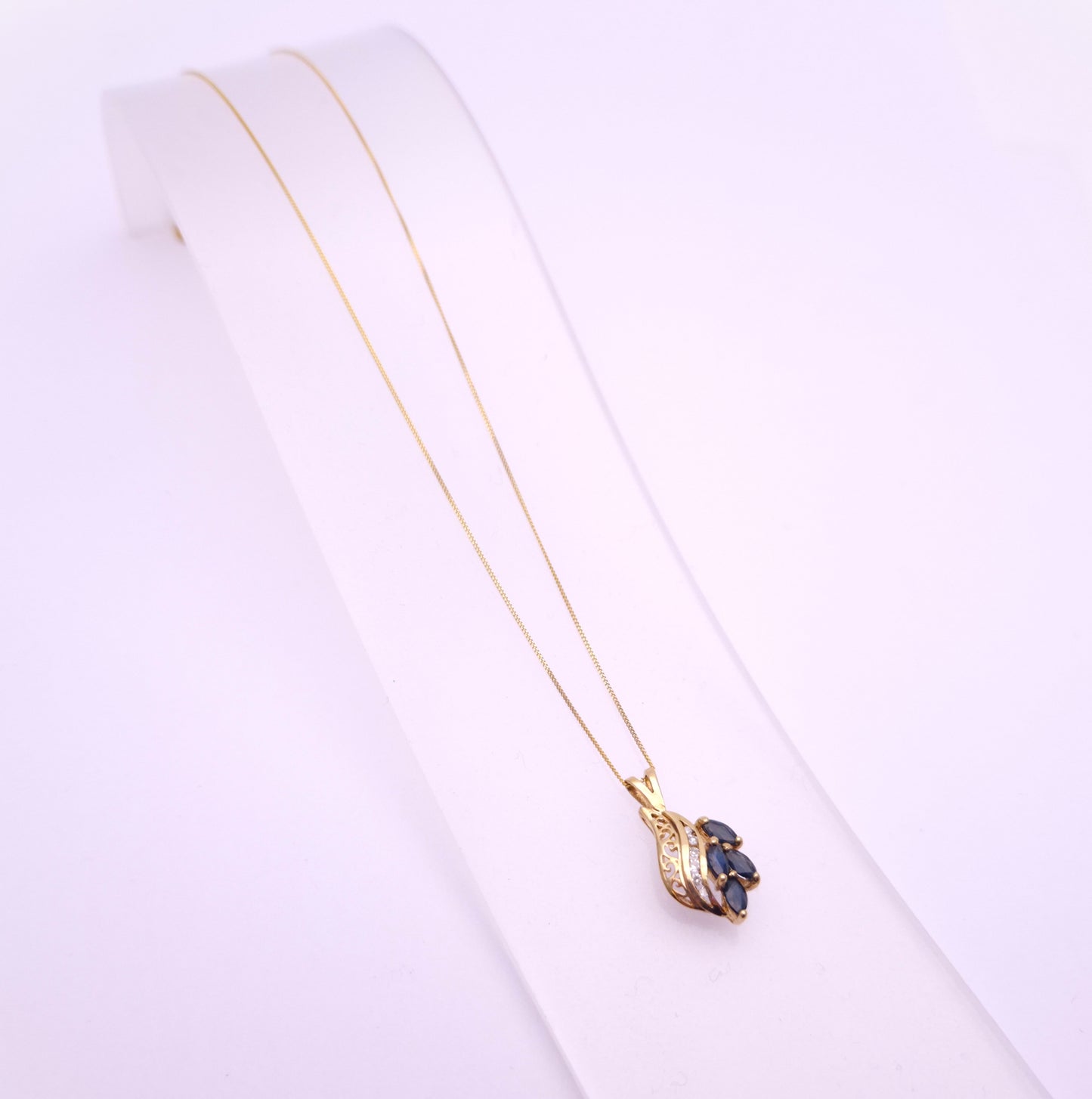 9ct Yellow Gold Sapphire and Diamond Set Pendant and Chain Necklace