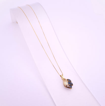 9ct Yellow Gold Sapphire and Diamond Set Pendant and Chain Necklace