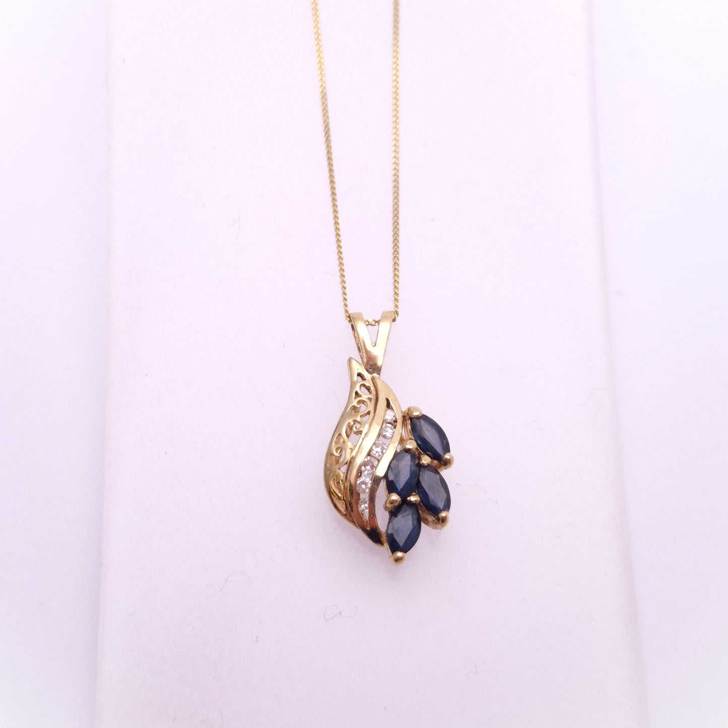 9ct Yellow Gold Sapphire and Diamond Set Pendant and Chain Necklace