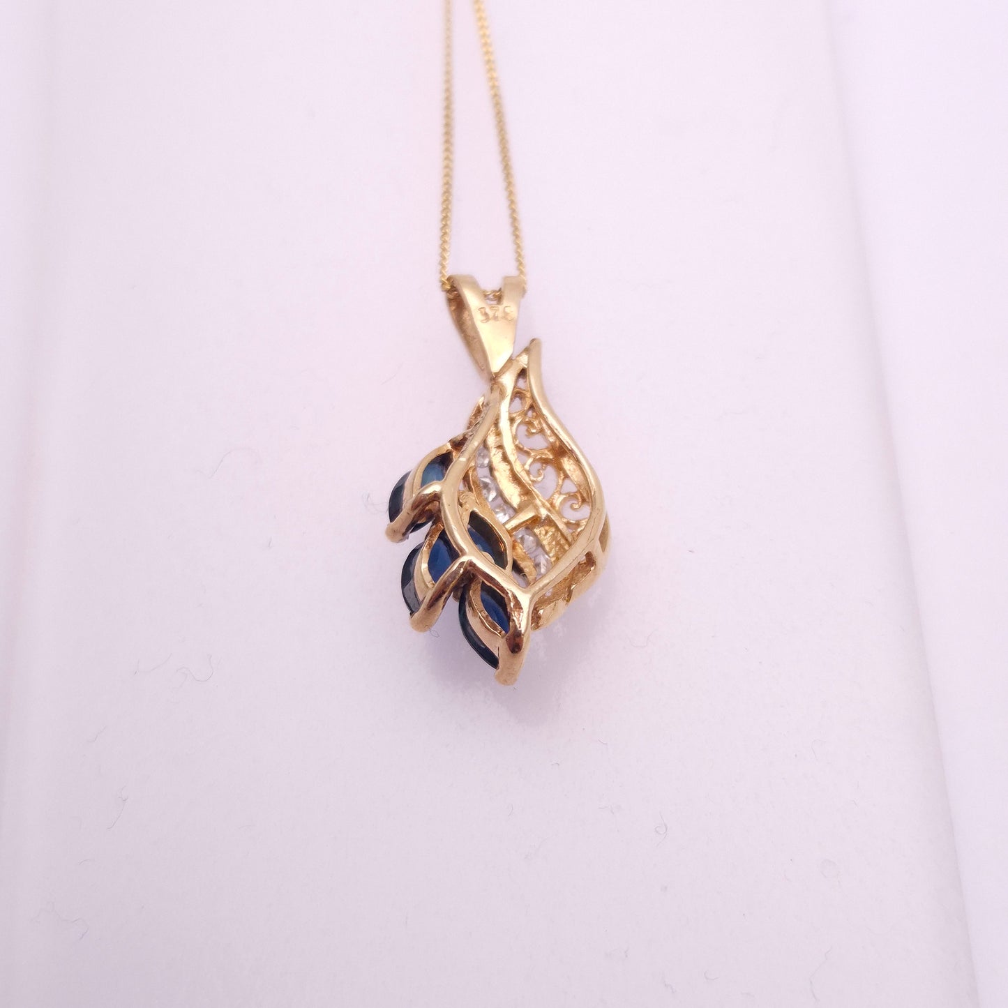9ct Yellow Gold Sapphire and Diamond Set Pendant and Chain Necklace