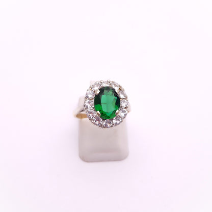 9ct Yellow Gold and Silver Green and White Paste Stone Ring