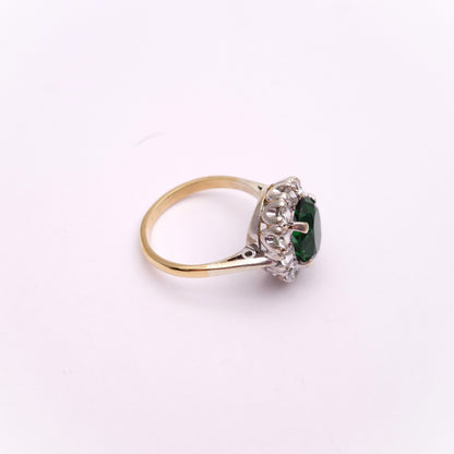 9ct Yellow Gold and Silver Green and White Paste Stone Ring