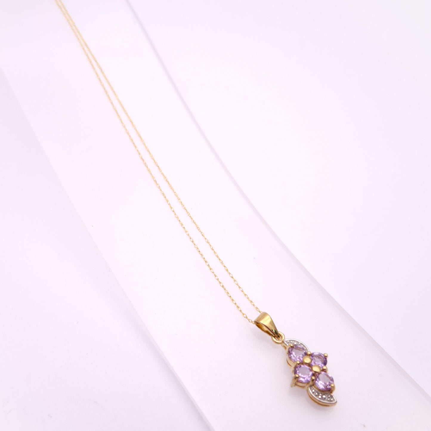 9ct Yellow Gold Amethyst 4 Stone Pendant and Chain Necklace