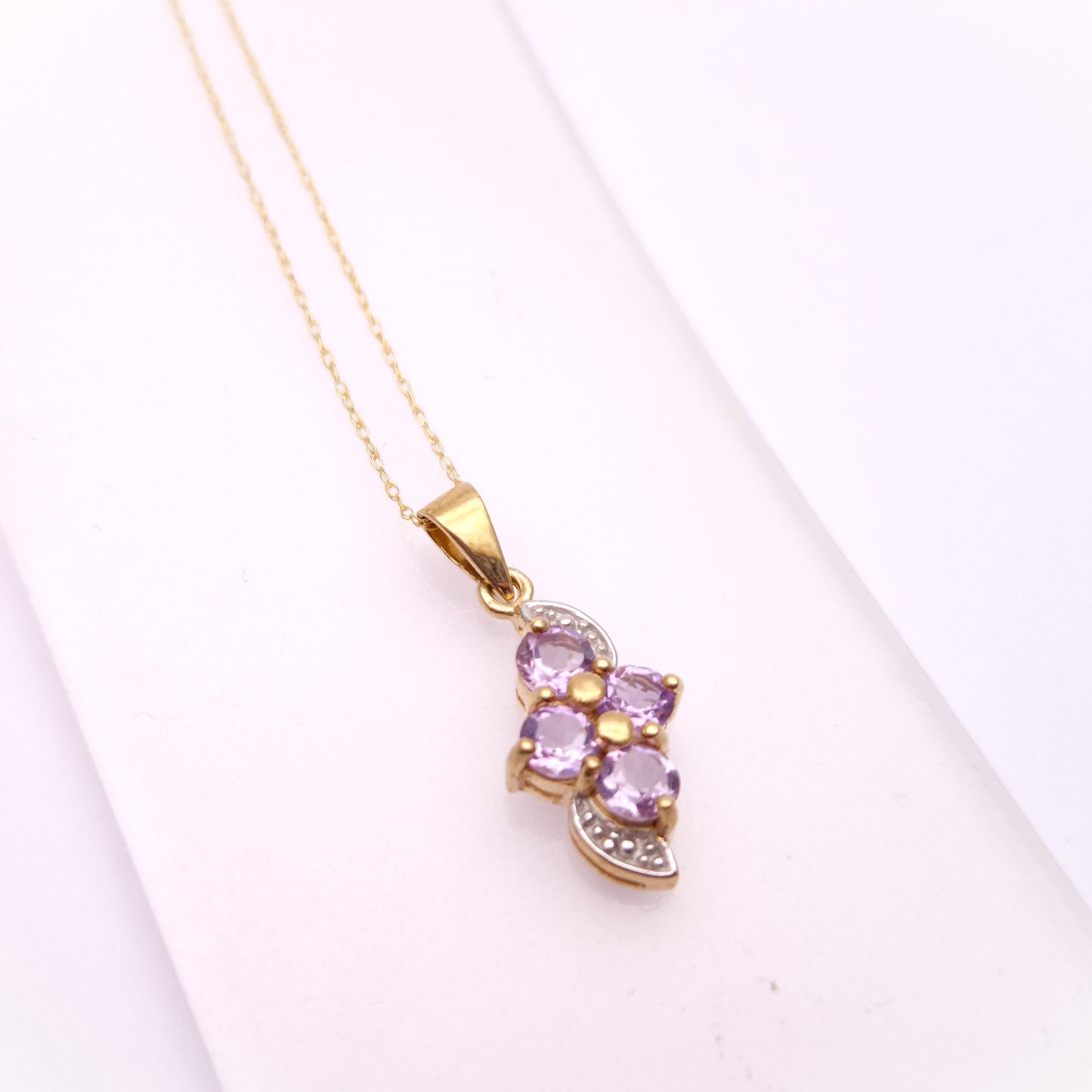 9ct Yellow Gold Amethyst 4 Stone Pendant and Chain Necklace