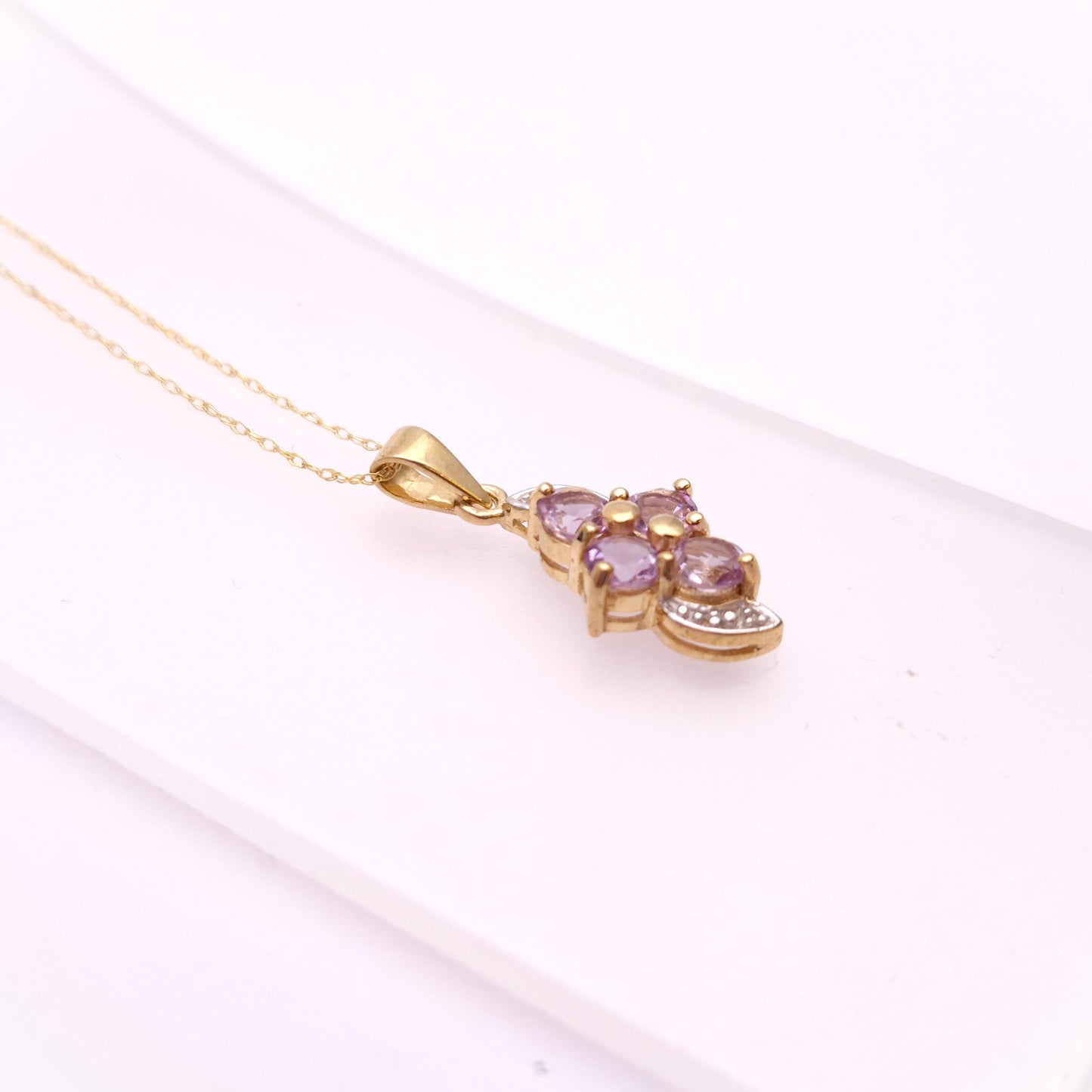 9ct Yellow Gold Amethyst 4 Stone Pendant and Chain Necklace