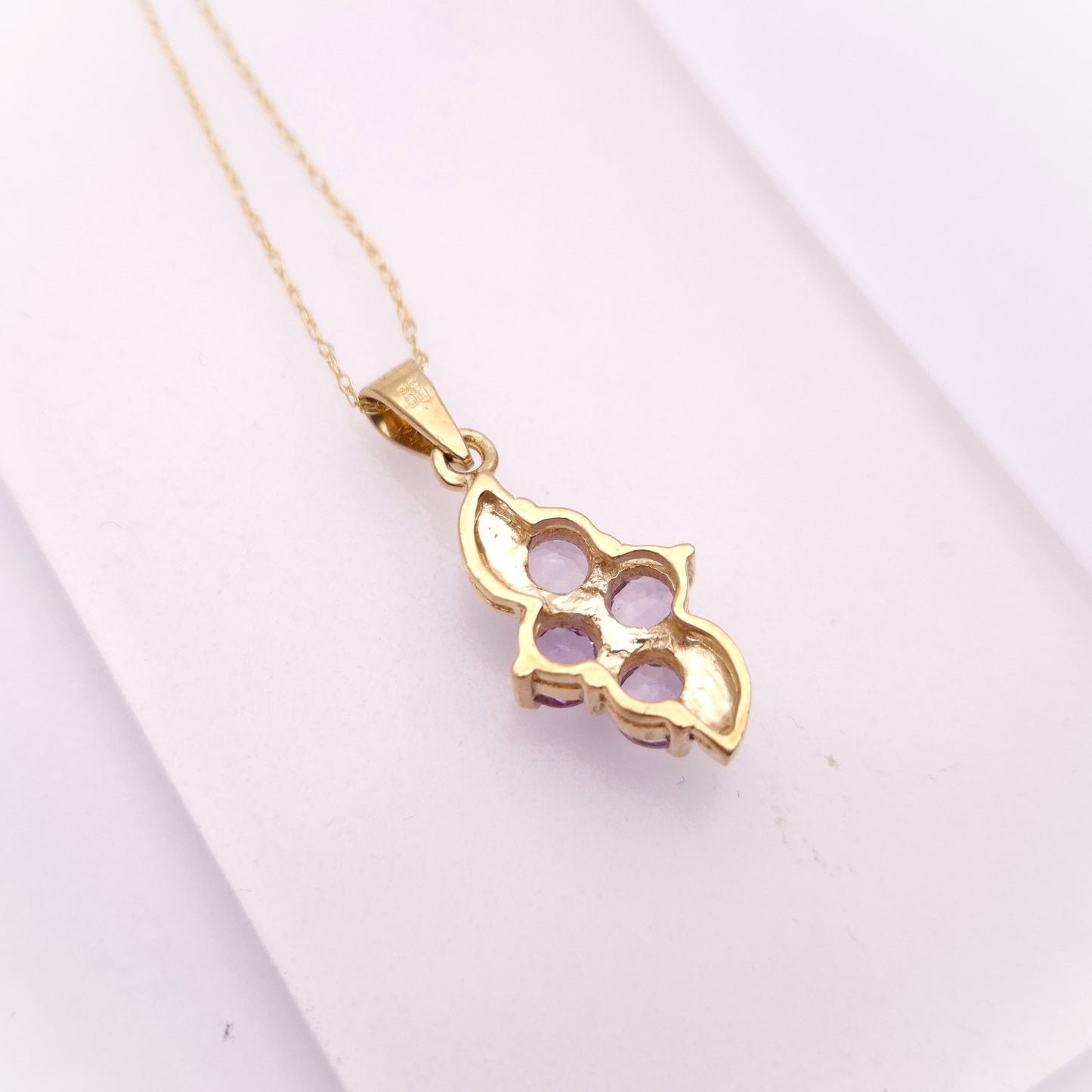 9ct Yellow Gold Amethyst 4 Stone Pendant and Chain Necklace