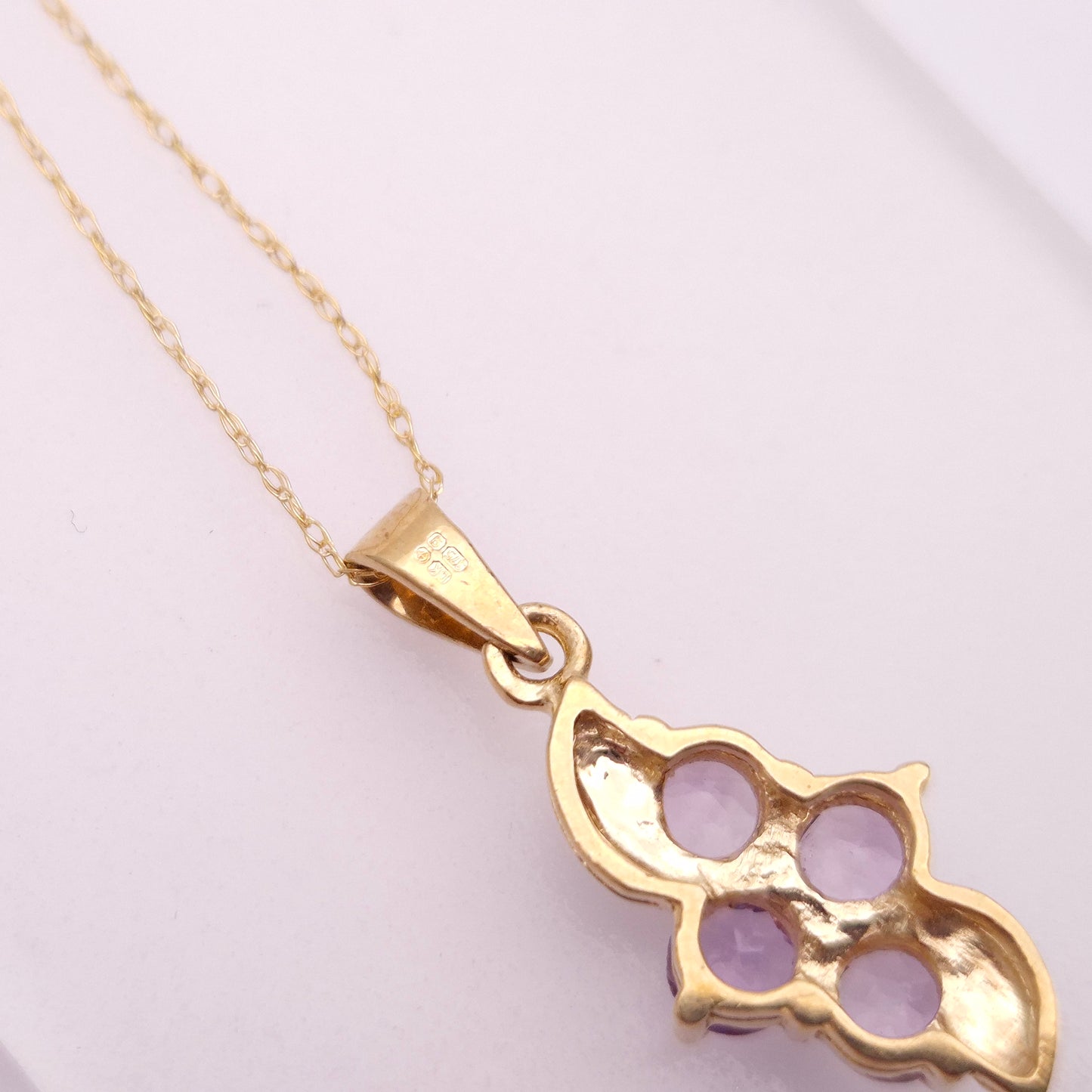 9ct Yellow Gold Amethyst 4 Stone Pendant and Chain Necklace