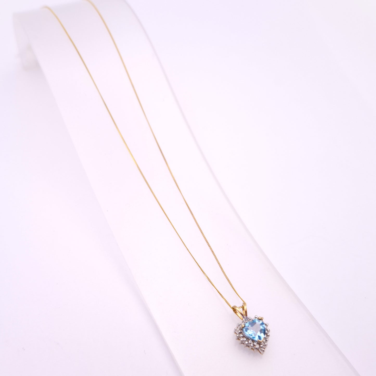 9ct Yellow Gold Blue Topaz and diamond Heart Shaped Cluster Pendant and Chain necklace