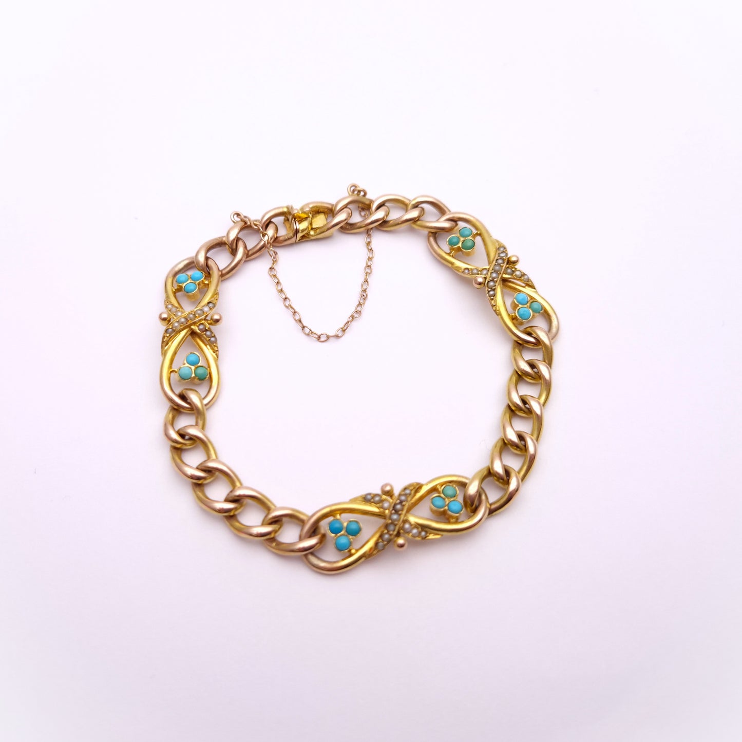 9ct Yellow Gold Antique Turquoise and Seed Pearl Bracelet