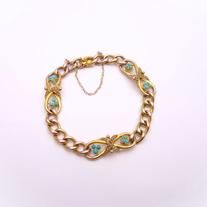 9ct Yellow Gold Antique Turquoise and Seed Pearl Bracelet