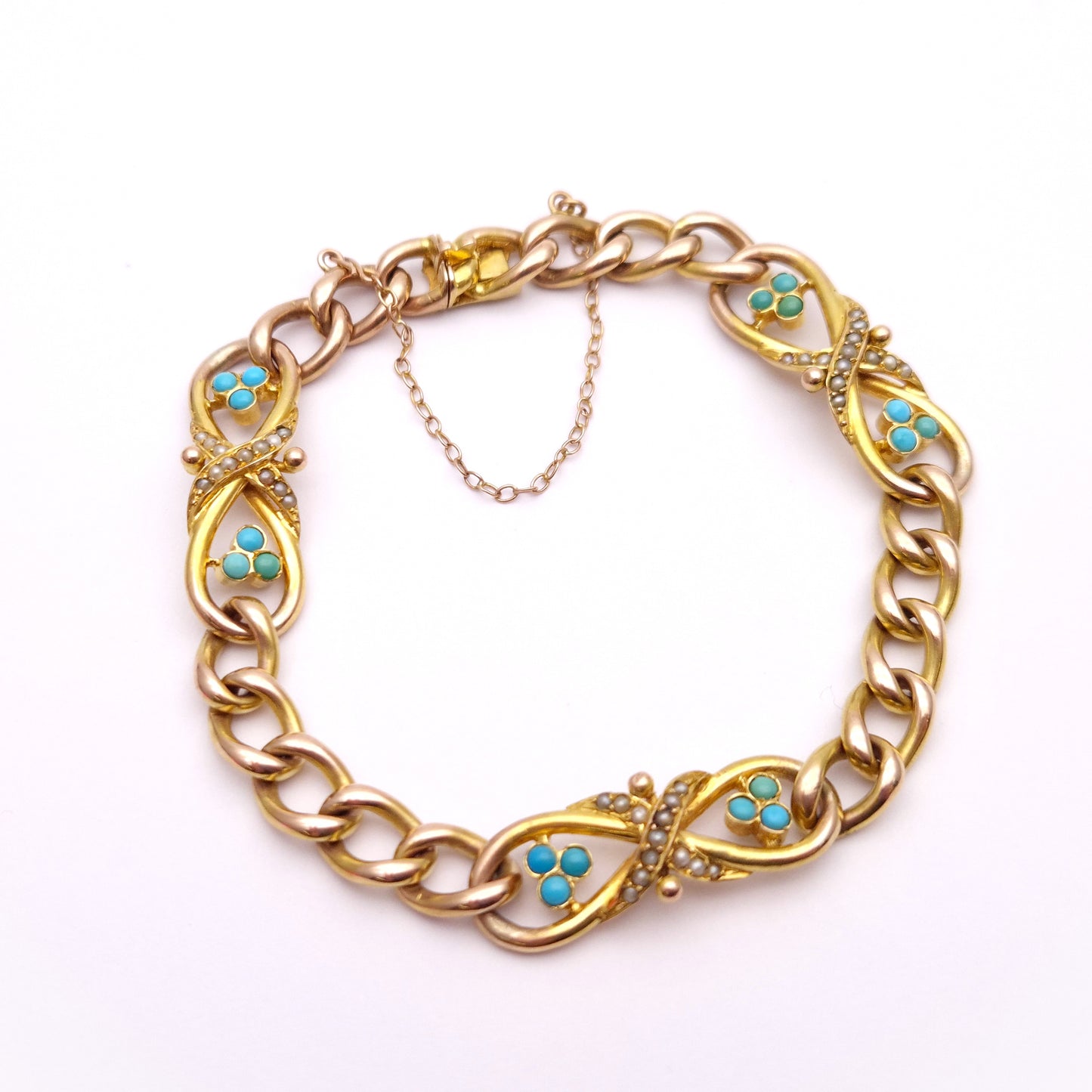 9ct Yellow Gold Antique Turquoise and Seed Pearl Bracelet
